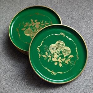 Vintage OTAGIRI JAPAN Six (6) Green Christmas Winter Drink Coasters
